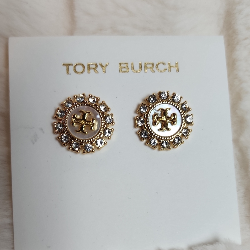 Tory Burch Gold and Silver Embellished Earrings - Picture 2 of 3